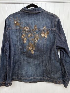 Coldwater Creek Dark Denim Bronze Sequin & Beading Jean Jacket Plus Size W18